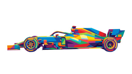 Geometric pop art formula one race car side view in multicolor ideal for designs targeting sports, racing, automotive, and modern themes. © se