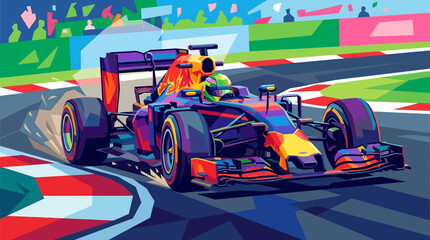 Red bull racing car zooms on the formula one track, showcasing incredible speed at the grand prix event. Ideal for sports publications and automotive advertising. © se