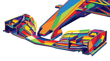 Abstract geometric formula one car front wing. Vibrant colors make it eyecatching. Perfect for sports designs, posters, and racingthemed projects. © se