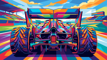 Suitable for sports and automotive design projects, including posters, banners, and merchandise. Eyecatching geometric pattern of a colorful formula race car. © se