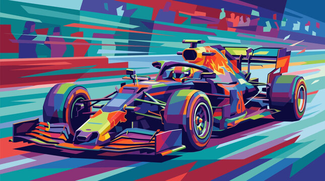Red bull formula one racing car speed in motion with artistic painting style suitable for sports events posters and merchandise.