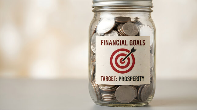 Glass jar filled with coins for financial goals and savings