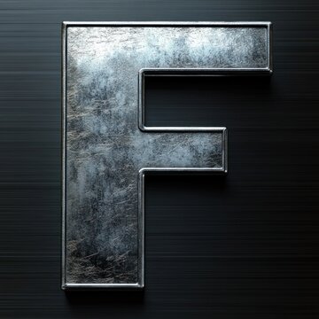 Capital letter F, metallic, distressed, dark background