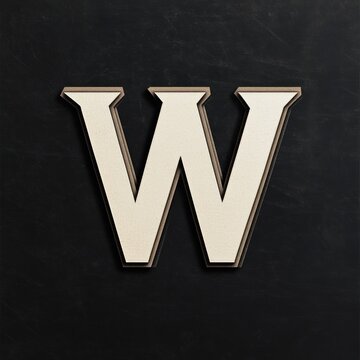 Capital letter W, cream color, embossed, dark background