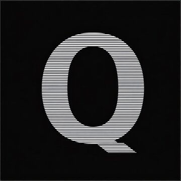 Capital letter Q, striped, silver, on black