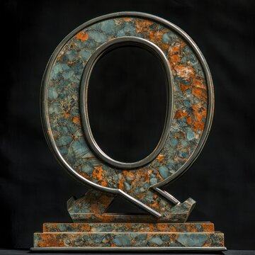 Capital letter Q, stone, ornate, dark background