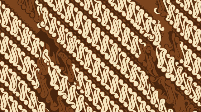 Seamless Parang batik motif, diagonal geometric pattern inspired by Indonesian tradition, flat vector illustration, elegant brown and cream color palette, professional vector art.