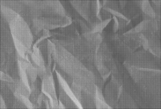 Abstract black and white square grid pattern with halftone dots and geometric lines