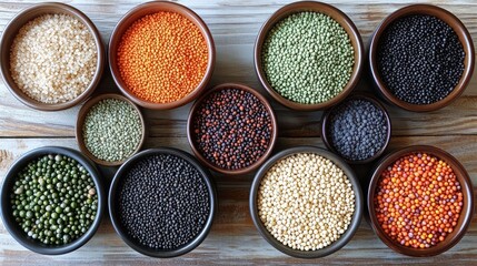 Assorted legumes in small bowls