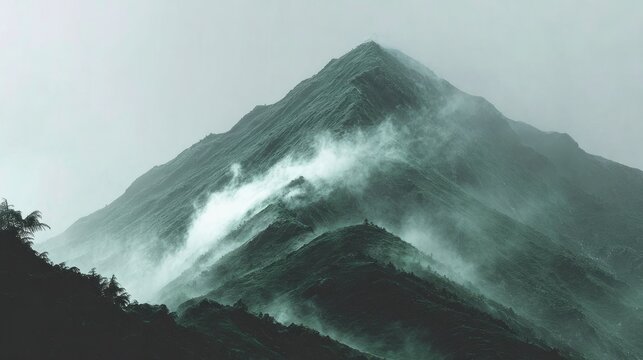 Misty mountain peak, dramatic