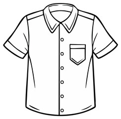 Naklejka premium Simple Line Drawing of a Short Sleeve Button Down Shirt with Collar and Pocket