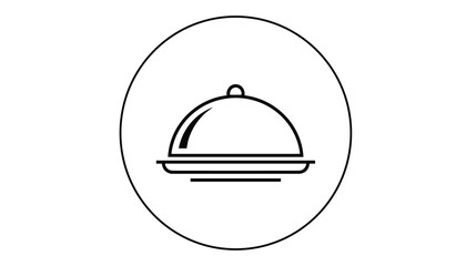 Fototapeta premium Line art food platter cloche icon inside a thin circle, representing restaurant service and fine dining options.