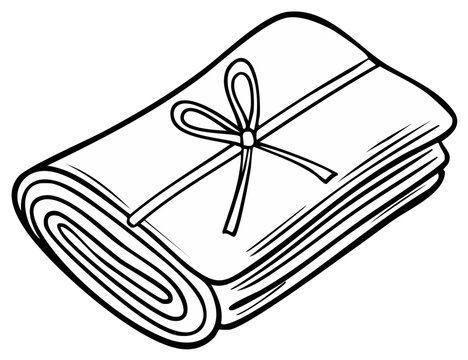 Stylized Artwork of Tied Stack of Paper Sheets or Fabric Layers with Neat Bow Decoration in Clear Outline Drawing