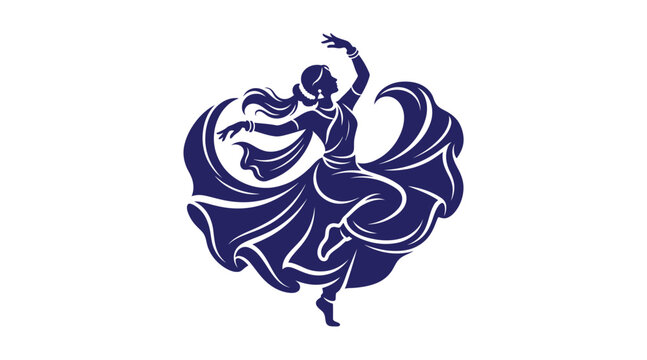 Indian kathak dancer silhouette in motion with silhouette traditional performance movement classical heritage festival spinning celebration performing isolated background choreography