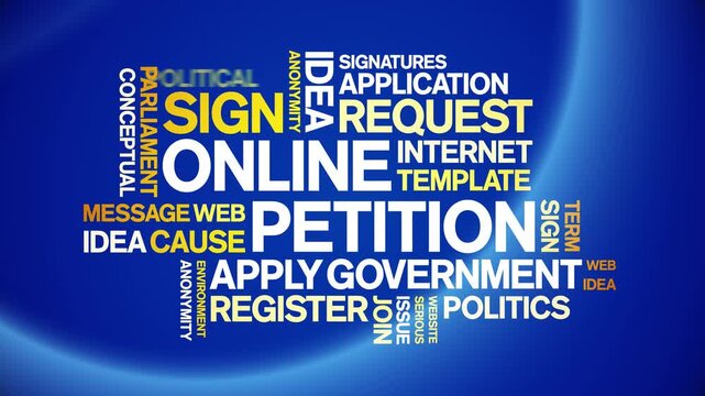 Online Petition animated word cloud-text design animation tag kinetic typography seamless loop.