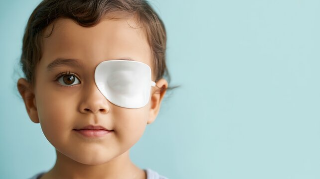 Young Child Wearing Medical Eye Patch For Vision Correction