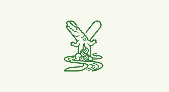 Green line art of bird with sword and fire.