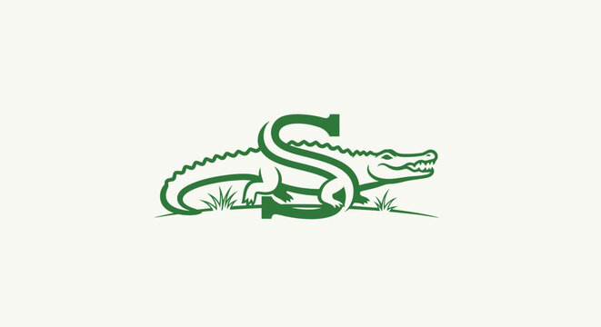 Green Crocodile Logo Design with Letter S Integration.