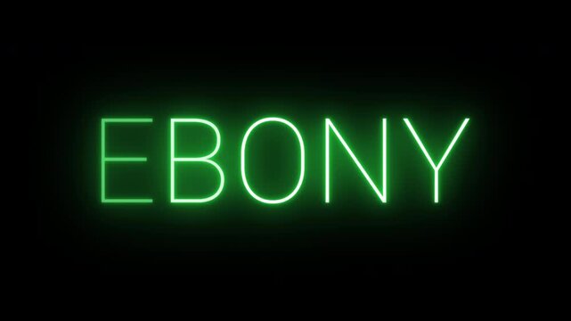 Flickering neon green glowing ebony sign animated black background.