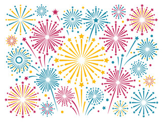 Fototapeta premium Fireworks display in vibrant yellow pink and blue colors