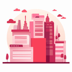 Fototapeta premium Modern Cityscape Illustration with Pink and Red Tones