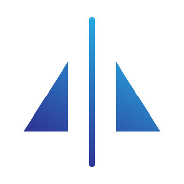 Vertical mirror reflecting symmetry triangles shape flip object modifier Blue Gradient Icon.