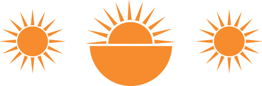 Bright orange sun graphic with rays and partial bowl shape illustration
