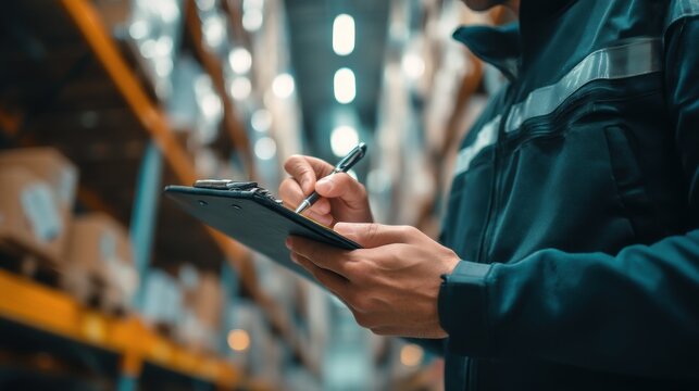 Warehouse worker inspecting inventory