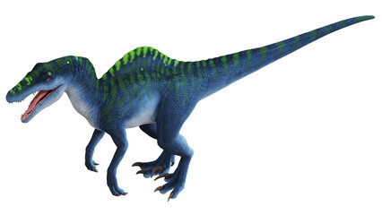 Fototapeta premium Vivid blue and green dinosaur in motion