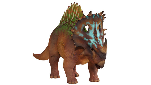 Colorful dinosaur with frilled crest and spikes