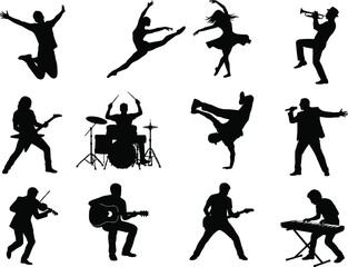 Music Band and Dance Performance Silhouette Collection with Musicians Singers Dancers and Entertainers Isolated © MDRAKIB
