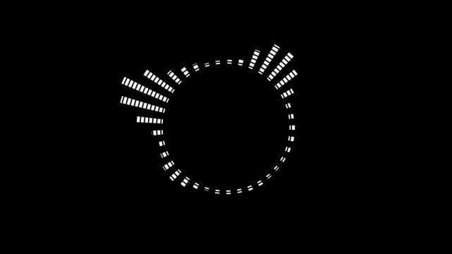 Minimalist circle audio spectrum animation isolated on black background, abstract ring sound wave visualizer loop with modern frequency motion graphics in ultra HD 4K.