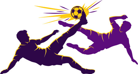 Dynamic illustration of soccer players in action kicking ball © Varadilladtr
