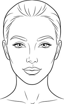 Beautiful woman face line art illustration, female portrait sketch, makeup template for beauty salon, skincare and cosmetic design transparent background
