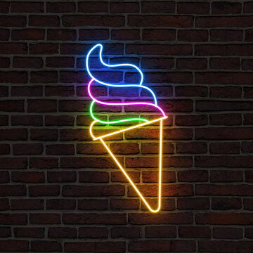Neon cream on a decorative brick background