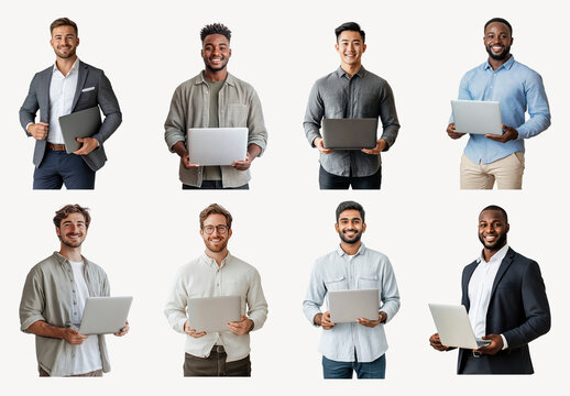 Diverse Professionals Holding Laptops Element Set