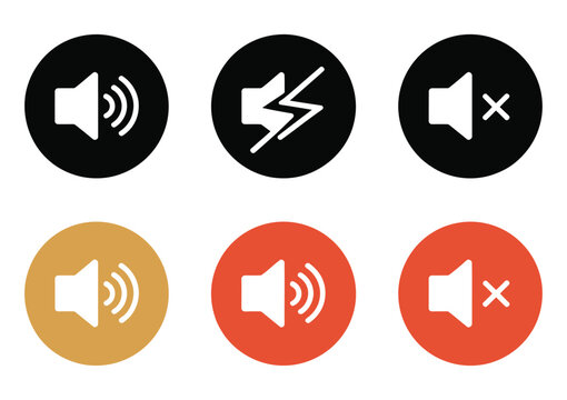 Mute speaker icon set vector collection on circle background sound off silent symbol for audio control notification and volume management interface design elements, editable vector illustration