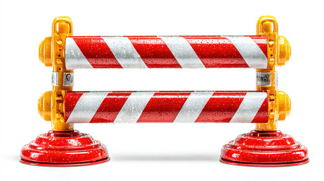 Under construction barricade isolated on white transparent background, emphasizing caution, work in progress, urban safety, and industrial construction concept visuals for signage use