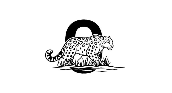 Elegant leopard walking through tall grass illustration.