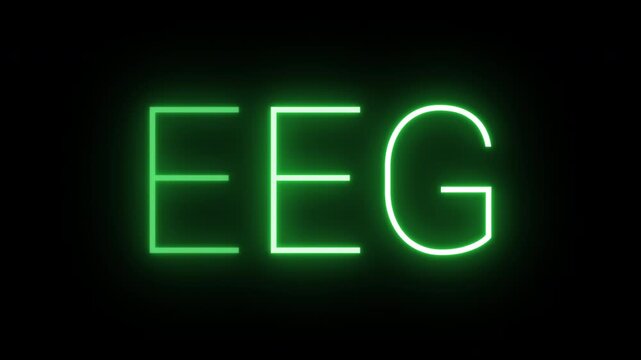 Flickering neon green glowing eeg sign animated black background.