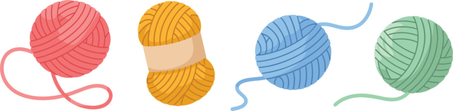 Colorful yarn balls vector illustration knitting wool threads handmade crochet crafting supplies