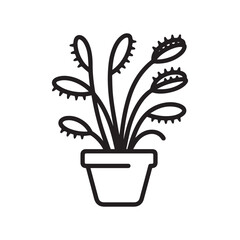 Black and White Silhouette Vector Illustration of Venus Flytrap Carnivorous Potted Plant.  © Shohan