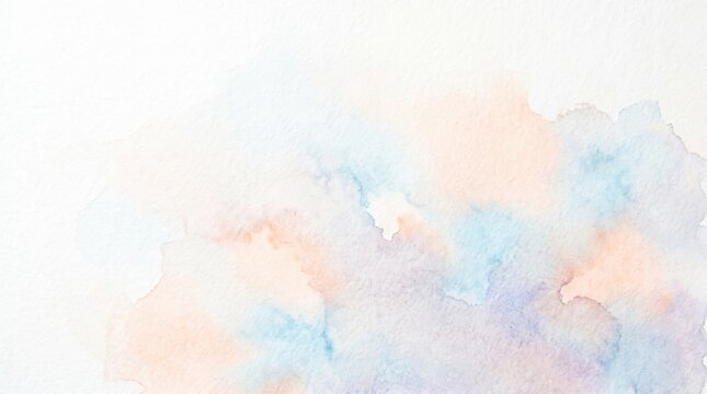 Watercolor wash texture on white cold press paper. Subtle pastel shades of blue peach and lavender blend into a soft cloud effect for wedding stationery and graphic design.