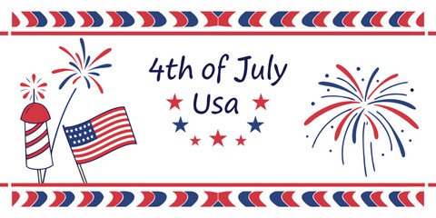 Fototapeta premium 4th of july usa banner with fireworks and flag illustration