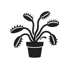 Black and White Silhouette Vector Illustration of Venus Flytrap Carnivorous Potted Plant.  © Shohan