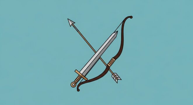 Crossed sword and bow with arrow illustration.