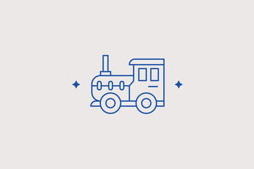 Classic wooden toy steam train locomotive line icon for kids railway transportation set, children playroom hobby store. Nostalgic vector illustration for active gaming. © HenryFord