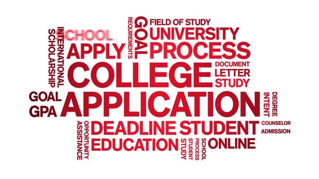 College Application animated word cloud-text design animation tag kinetic typography seamless loop.