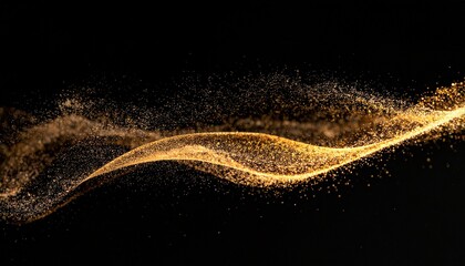 Fototapeta premium Abstract golden dust wave floating on a black background creating a luxury texture for festive designs and elegant motion graphic concepts.