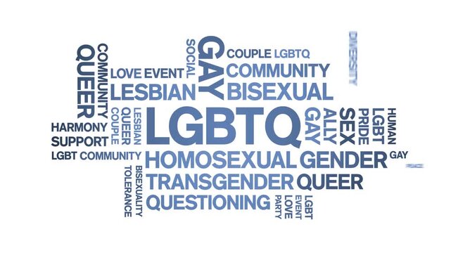 LGBTQ animated word cloud-text design animation tag kinetic typography seamless loop.